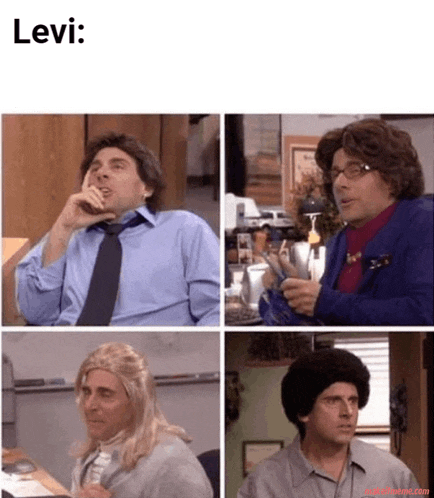 a collage of four pictures of a man with the words levi on the bottom