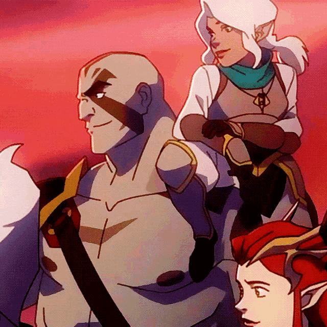 a group of cartoon characters standing next to each other including a man and a woman