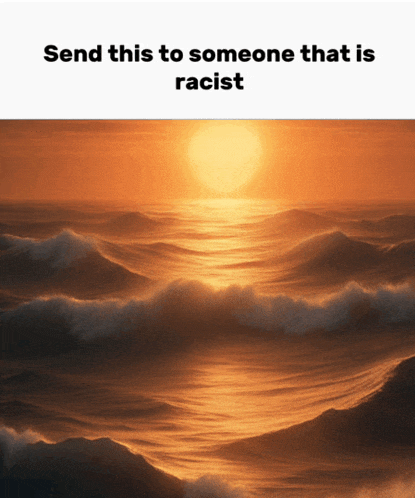 a sunset over the ocean with the words send this to someone that is racist below it