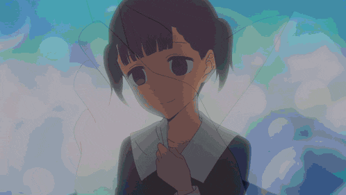 a drawing of a girl with a blue background and a white collar