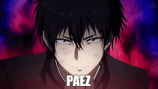 a close up of a anime character with the name paez on the bottom