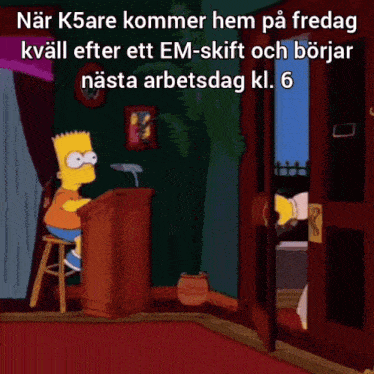 a cartoon of bart simpson giving a speech in front of a door