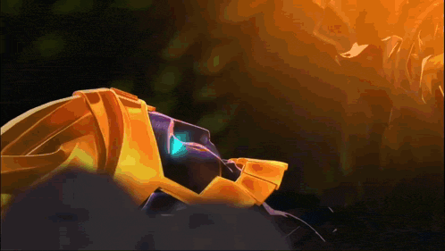 a computer generated image of a robot with a blue light coming out of its eyes