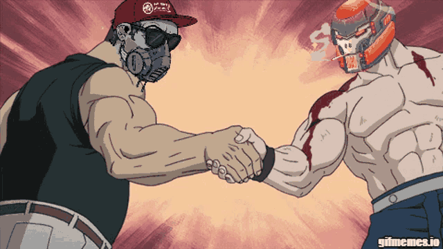 a cartoon of two men shaking hands with gifmemes.io in the bottom right
