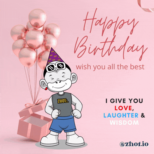 a happy birthday greeting card with a cartoon character
