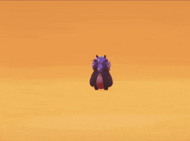 a cartoon character with a purple scarf around its neck