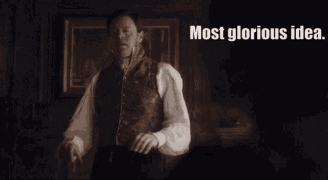 a man says most glorious idea with his hands up