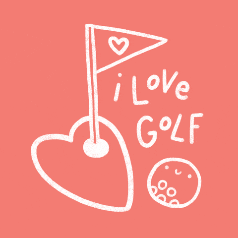 a drawing of a heart shaped golf ball with the words i love golf written below it