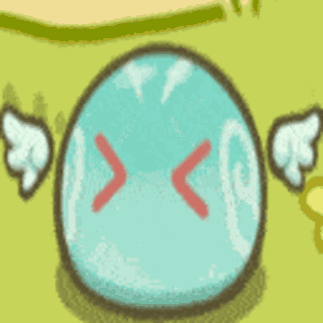 a cartoon drawing of a blue ball with wings