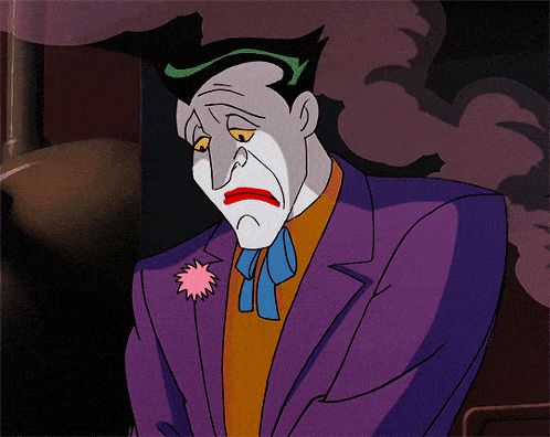 a cartoon of the joker with a sad face