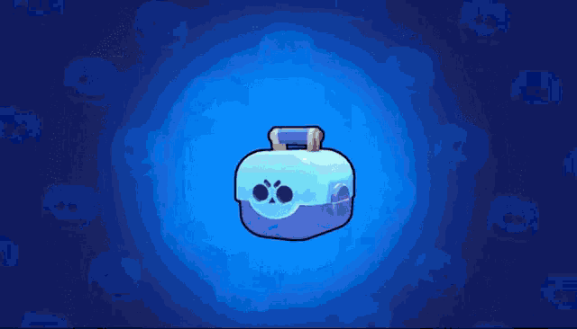 a blue background with skulls and a box with a diamond inside of it