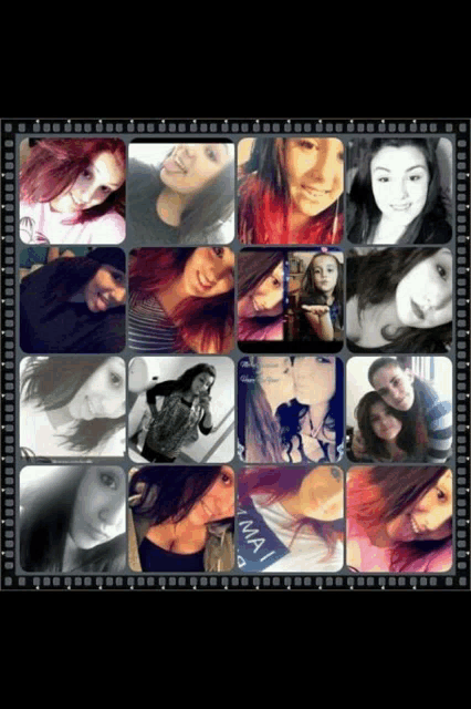 a collage of images of a girl with red hair and a shirt that says ' ama '