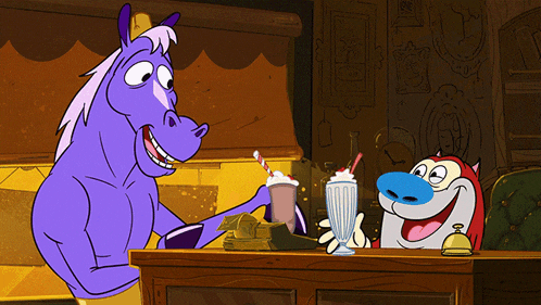 a cartoon of a horse holding a milkshake and a straw