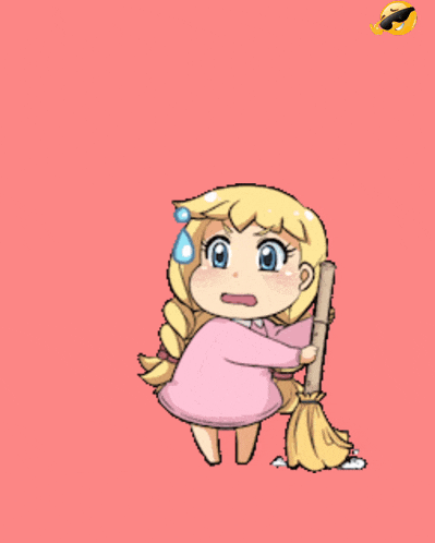 a cartoon girl holding a broom with the words apa coba