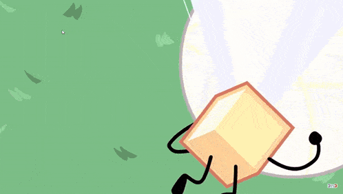 a cartoon character with a diamond in his hand is standing in a field with a red object in the background