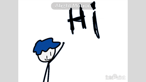 a drawing of a stick figure with a blue hat and the letter h on it