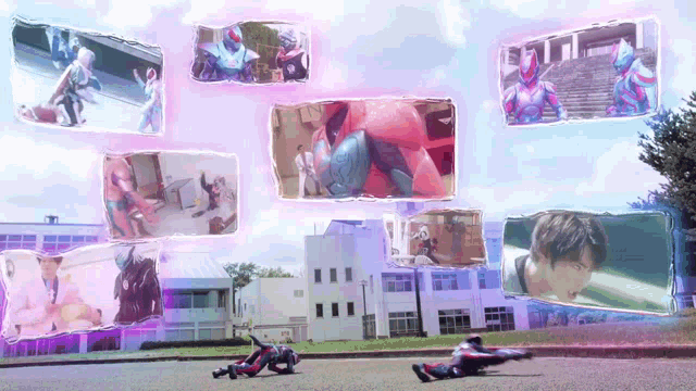 a collage of images of a man in a superhero outfit