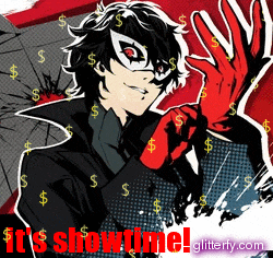 a picture of joker with the words it 's showtime glitterfy.com on the bottom
