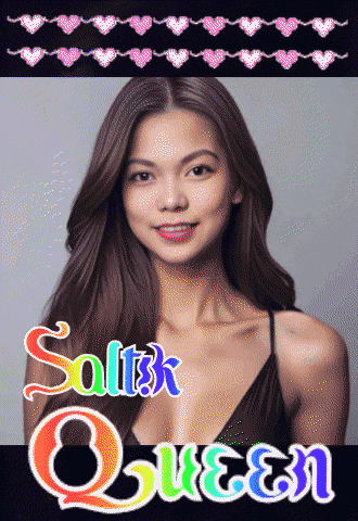 a picture of a woman with the words " salty queen " above her