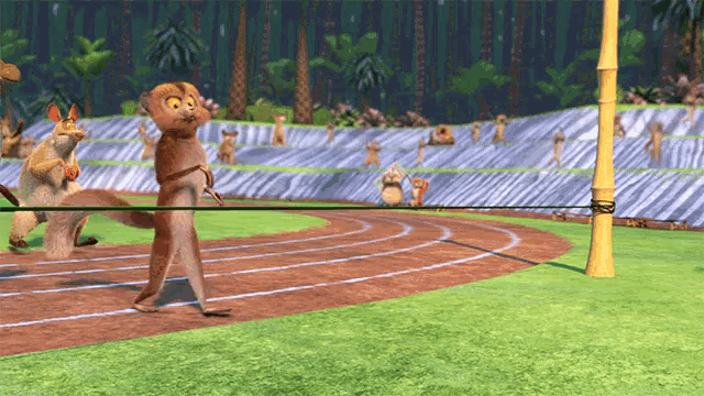 a cartoon of a squirrel running a race