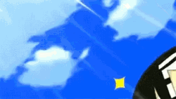a blue sky with a yellow square in the foreground