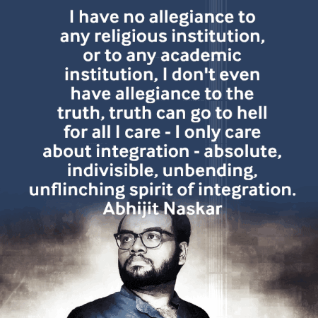 a quote by abhijit naskar is displayed on a blue background