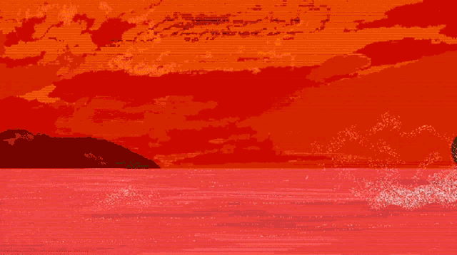 a cartoon of jesus walking in the water with the sun in the background