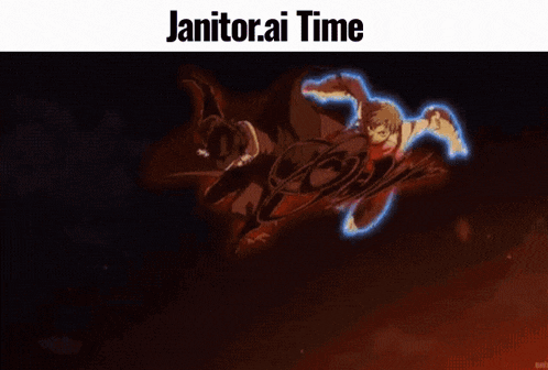 a picture of a person with the words " janitorai time " on the top