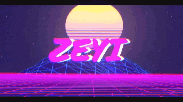 the word zeyi is on a purple background with a sun in the background
