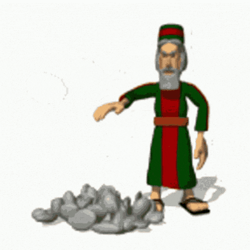 a cartoon illustration of a man throwing a rock
