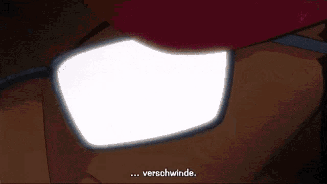 a close up of a person 's face with the words " verschwinde " written below it