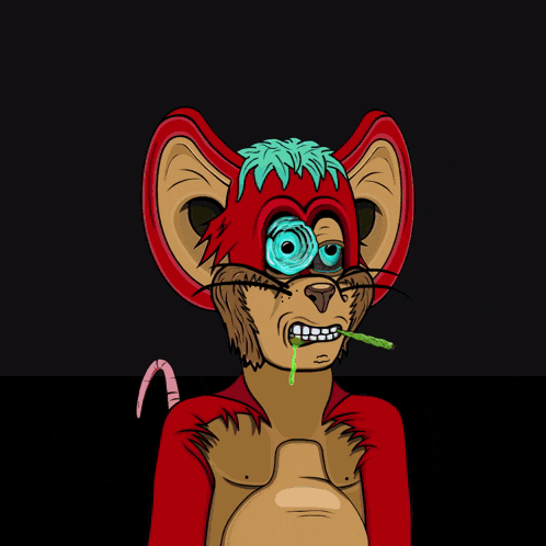 a cartoon drawing of a rat with a worm in his mouth