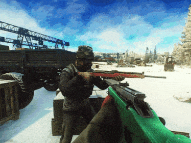 a man is holding a green rifle in a video game called escape from prison