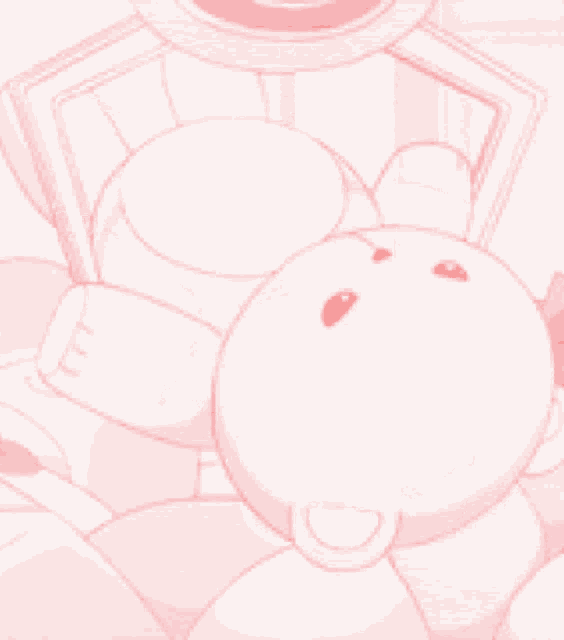 a group of pink teddy bears laying on a bed