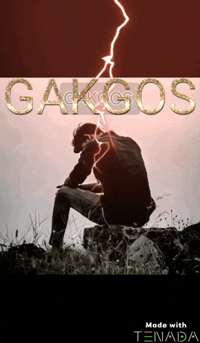 a man is sitting on a rock with a lightning bolt behind him and the words " gakgos " on the top