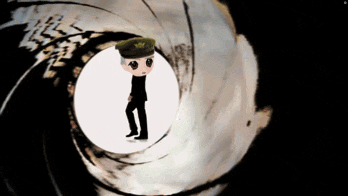 a man in a green hat is walking through a barrel