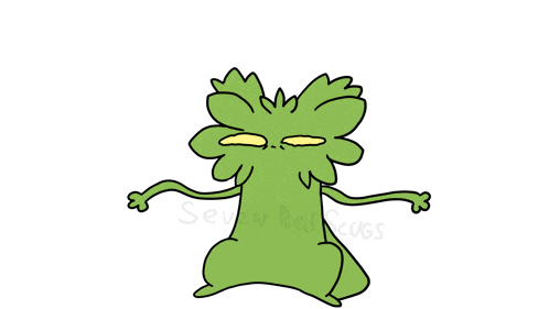 a cartoon drawing of a green monster with the words seven red cogs written below it