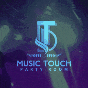 a logo for the music touch party room is displayed