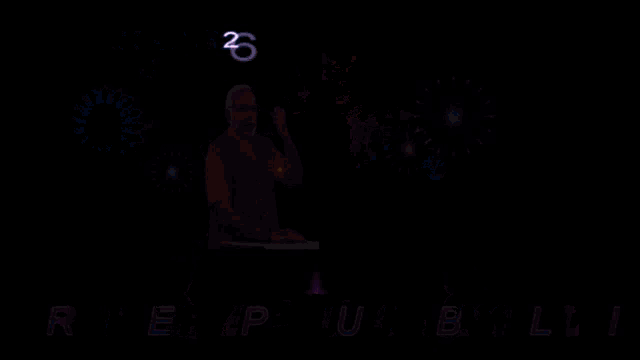 a happy republic day greeting with fireworks and a man