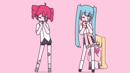 a drawing of a girl standing next to another girl