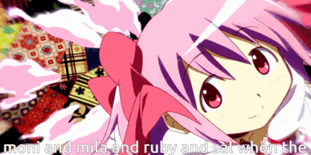 a cartoon of a girl with the words " moni and mila and ruby and sat when the "