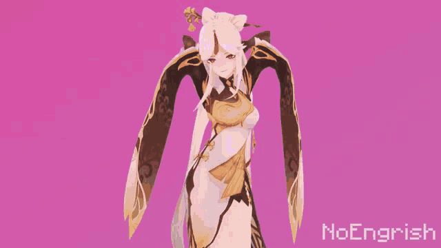 a 3d model of a girl with a purple background and the word noenglish on the bottom