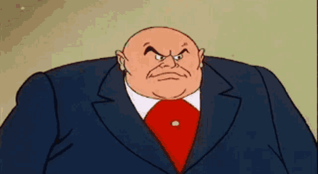 a bald man in a suit is holding a bunch of carrots in his hand
