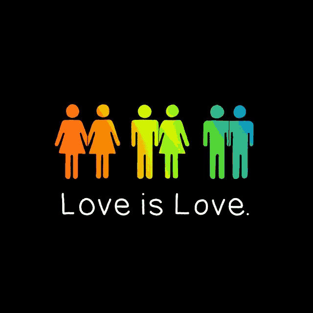 a sign that says love is love with rainbow colored people
