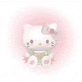 a hello kitty doll is sitting on a pink background and has a bow on her head .
