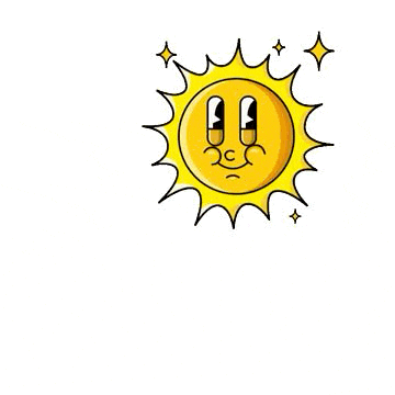 a cartoon sun with a face and the words `` bonjou del journe ''