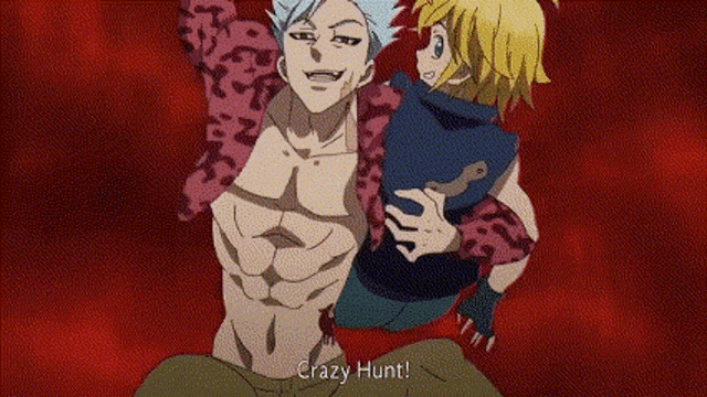 a man is holding a child in his arms while a woman says `` crazy hunt '' .