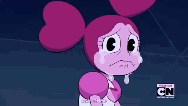 a cartoon character is crying with a cn logo in the background