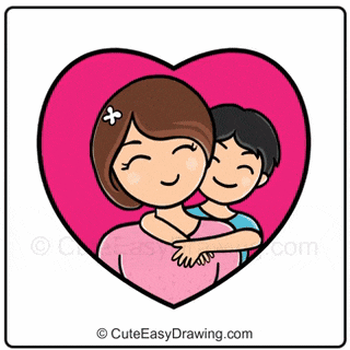 a cartoon drawing of a woman hugging a child in a heart .