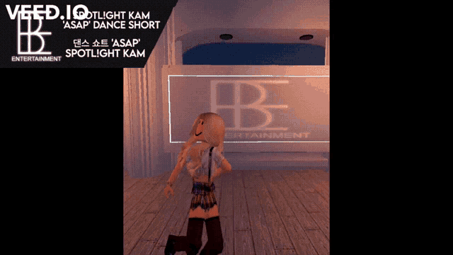 a girl is dancing in front of a sign that says spotlight kam entertainment